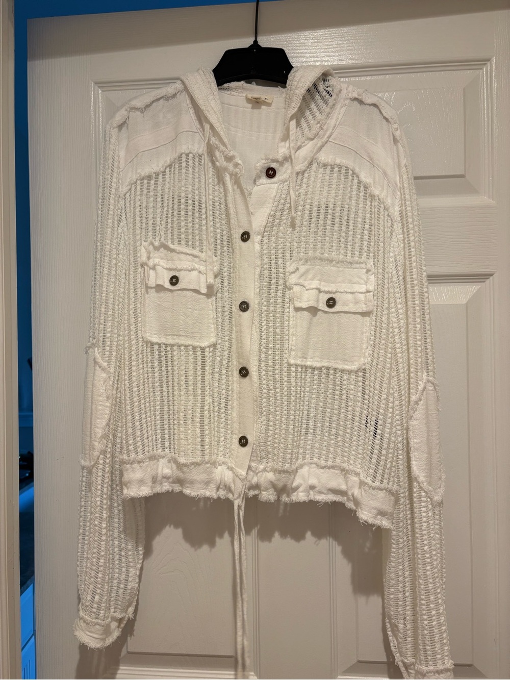 POL White Hooded Button-Front Knit Cardigan